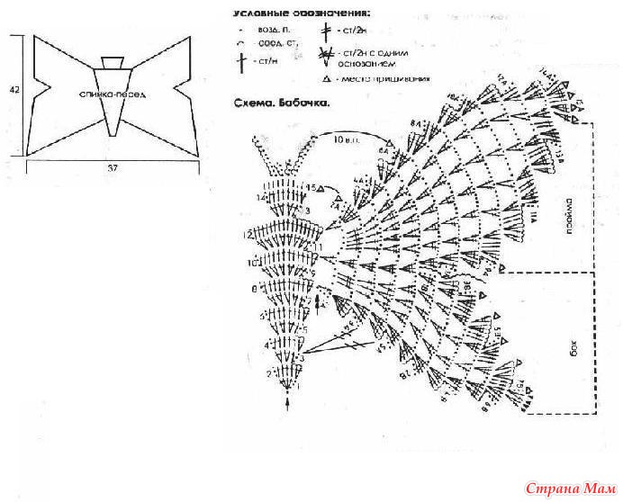 Топик бабочка крючком схема