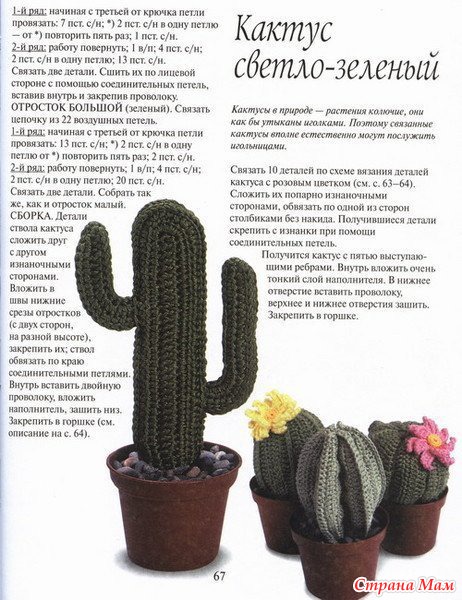 Вязанные кактусы крючком схемы и описания Вязанные кактусы крючком схемы и описания
