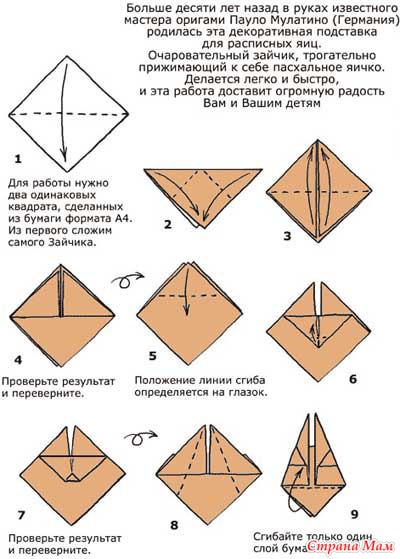 Пошаговые схемы сборки зайчиков в технике оригами