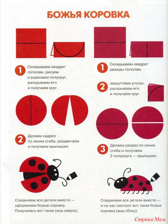 Как сделать из цветной бумаги божья коровка