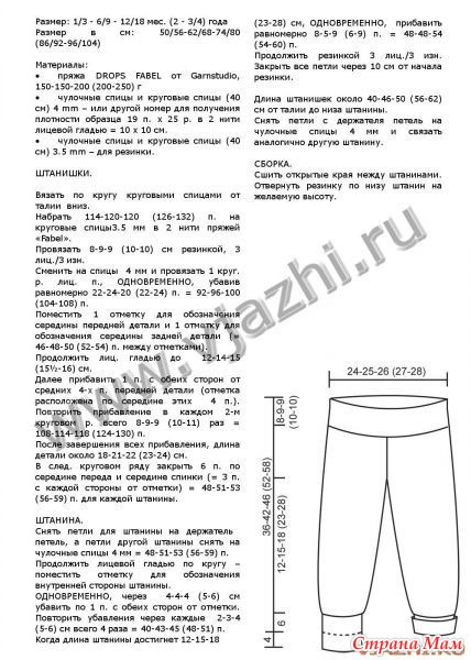 Вязание детские штанишки для мальчиков спицами Вязание детские штанишки для мальчиков спицами