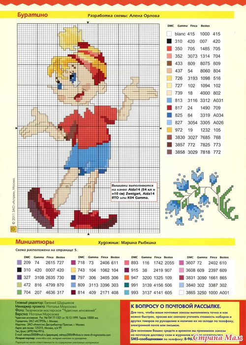Вышивка крестом буратино схема