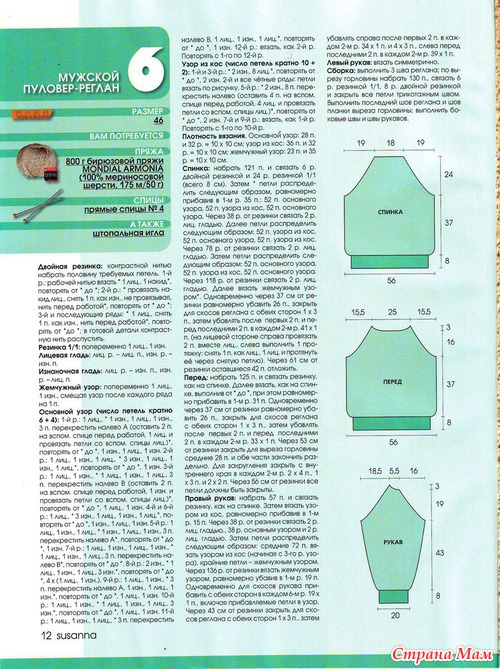 Вязание мужского реглана на спицах