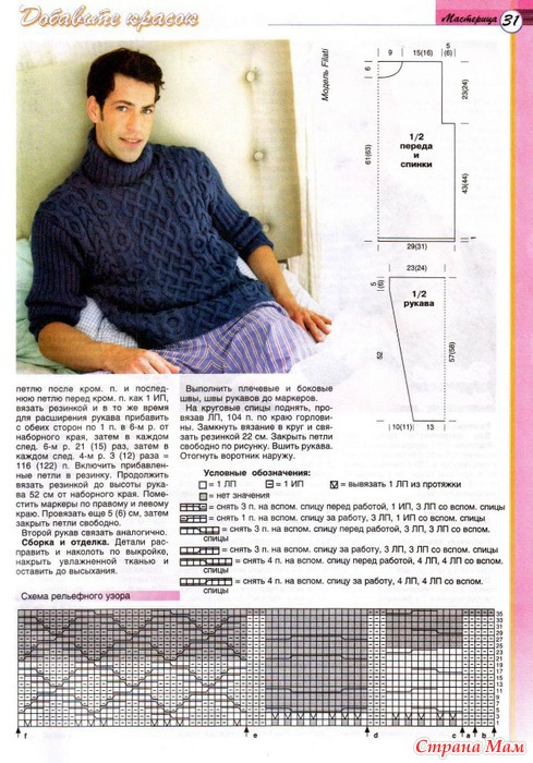 Свитер для мужчин схема вязания спицами Свитер для мужчин схема вязания спицами