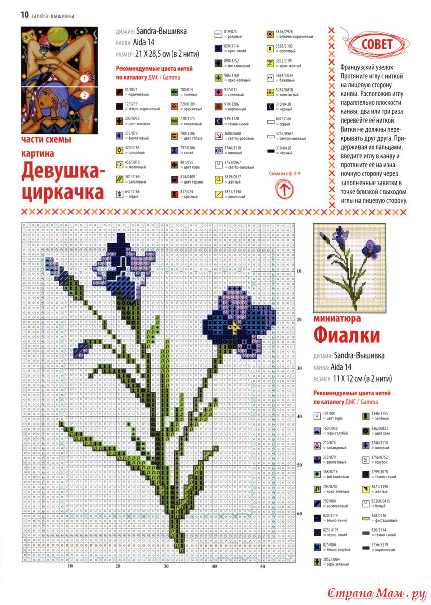 Фиалки схема вышивки Фиалки схема вышивки