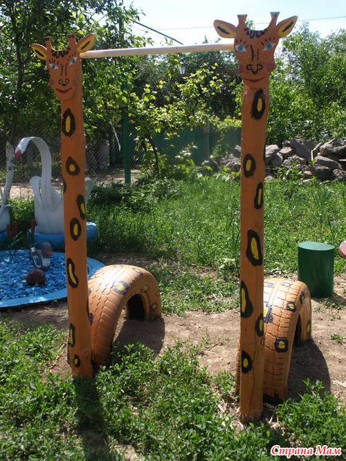 Поделки дачные из шин для сада и детской площадки