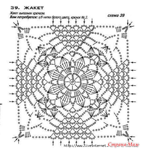 Схемы квадратных мотивов крючком для кофточек