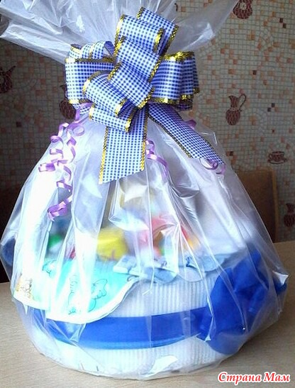 Торт из подгузников и пеленок на рождение ребенка/из памперсов/подарок малышу на выписку