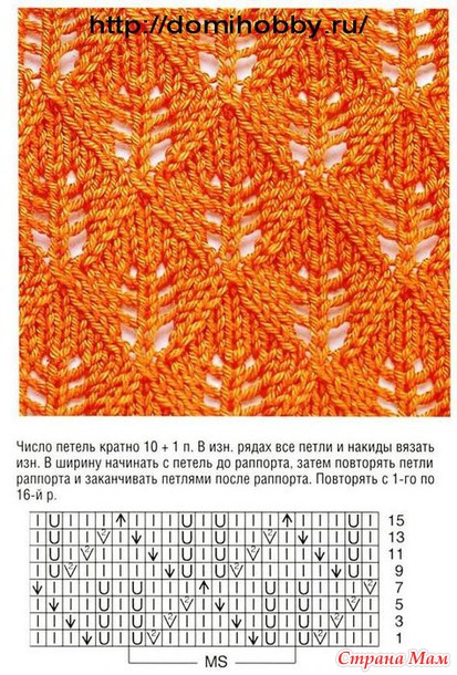 Вяжем на спицах узоры ажурные листья Вяжем на спицах узоры ажурные листья
