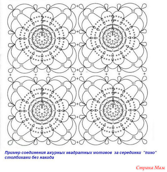 Соединение квадратных мотивов крючком схемы