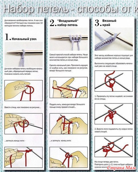 10 способов набора петель для вязания спицами.