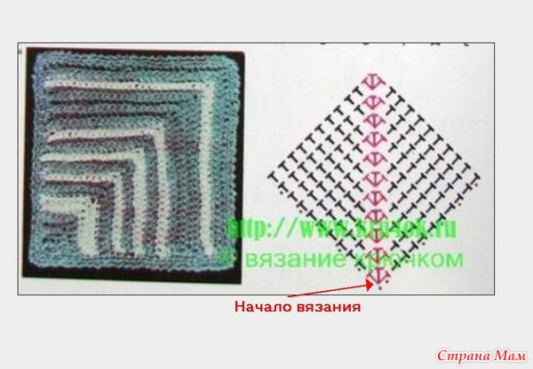 Как вязать квадрат углом Как вязать квадрат углом