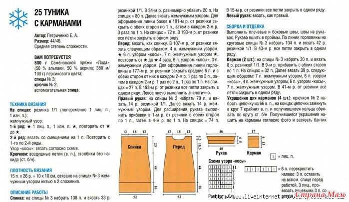Туника с карманами связанная спицами Туника с карманами связанная спицами