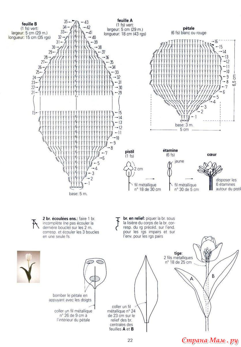 Вязание крючком тюльпаны схема и описание