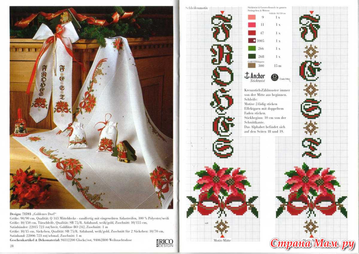 Схемы вышивки крестом новогодние салфетки и скатерти