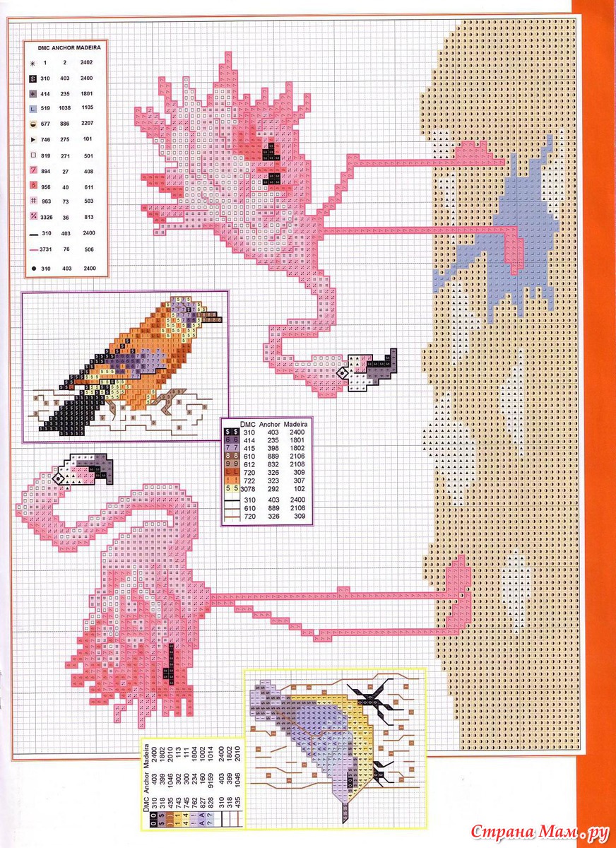 Схема вышивки Фламинго крестиком