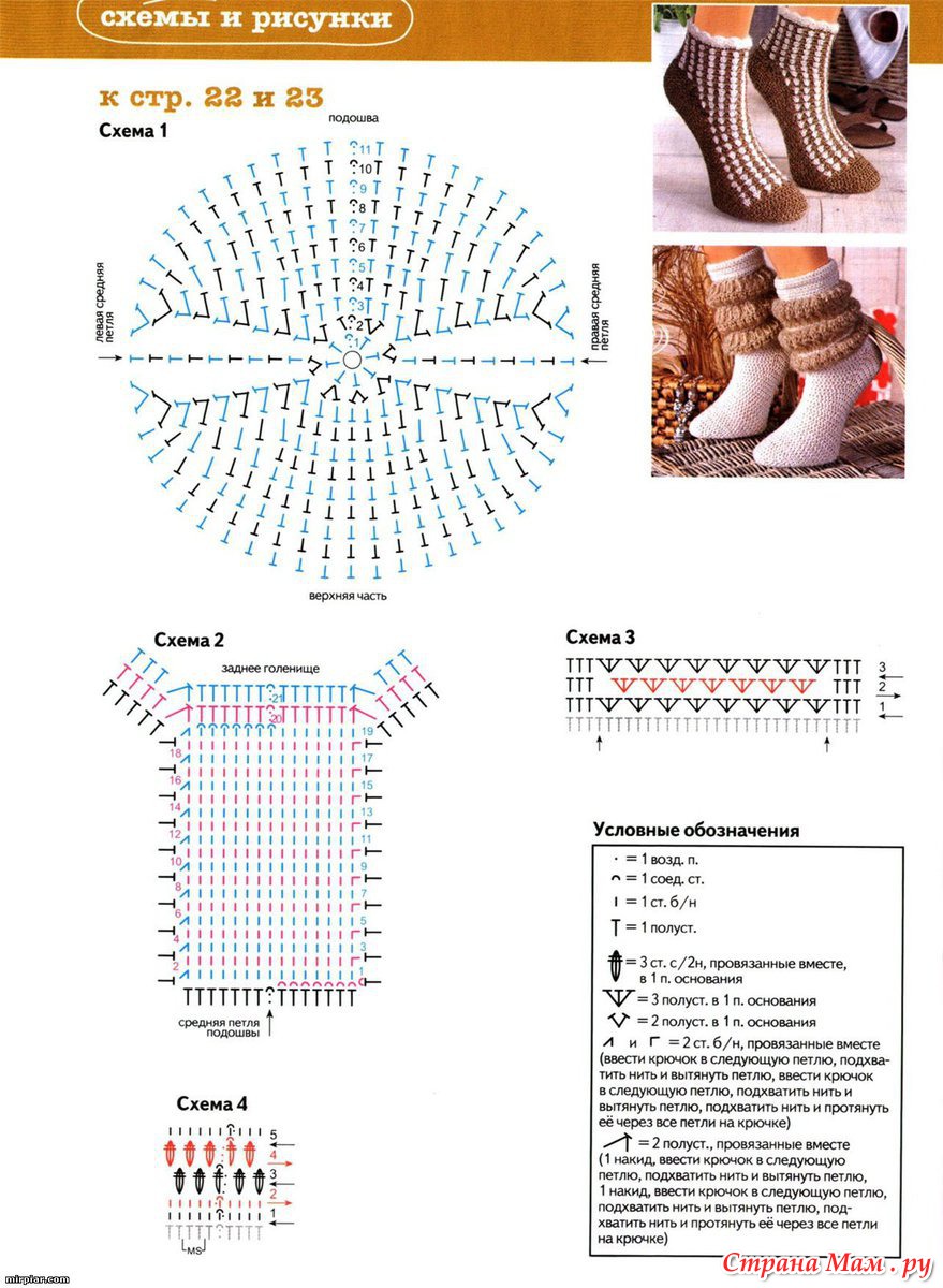 Как связать носочки крючком схема Носочки крючком - Вязание - Страна Мам
