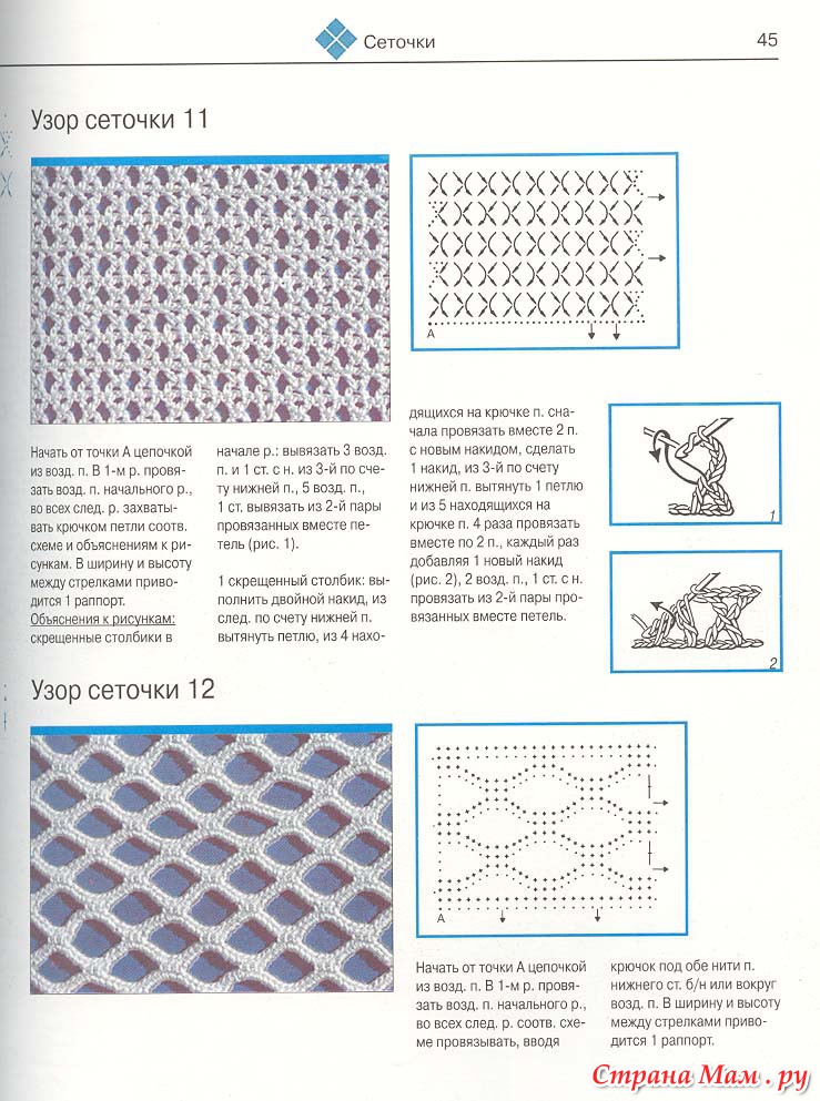 Узор сетка крючком со схемами