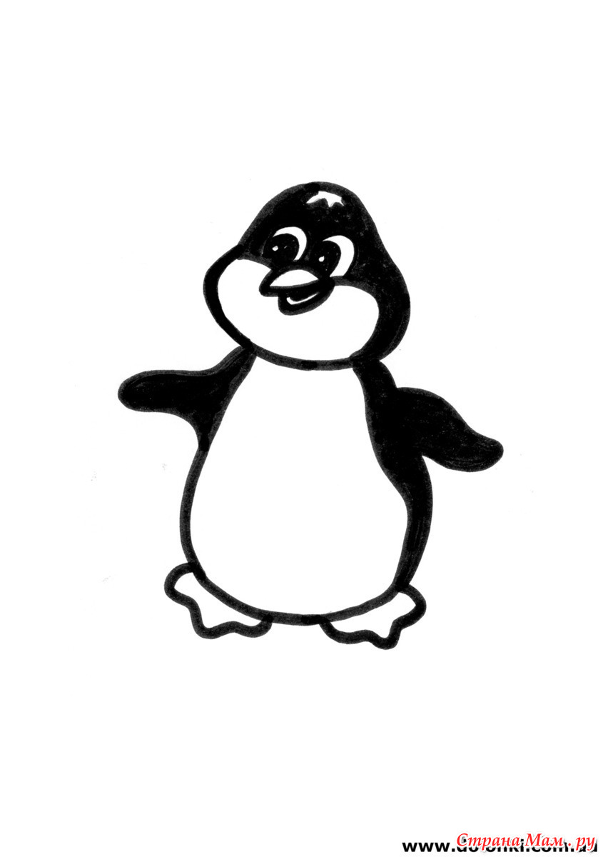 Пингвин контурный рисунок