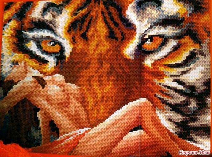 Искусница 8187 Рисунок на канве с мулине Девушка с тигром