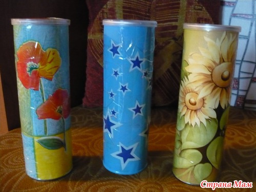 Вазы из бутылок. Банки под сыпучее. Декупаж.
