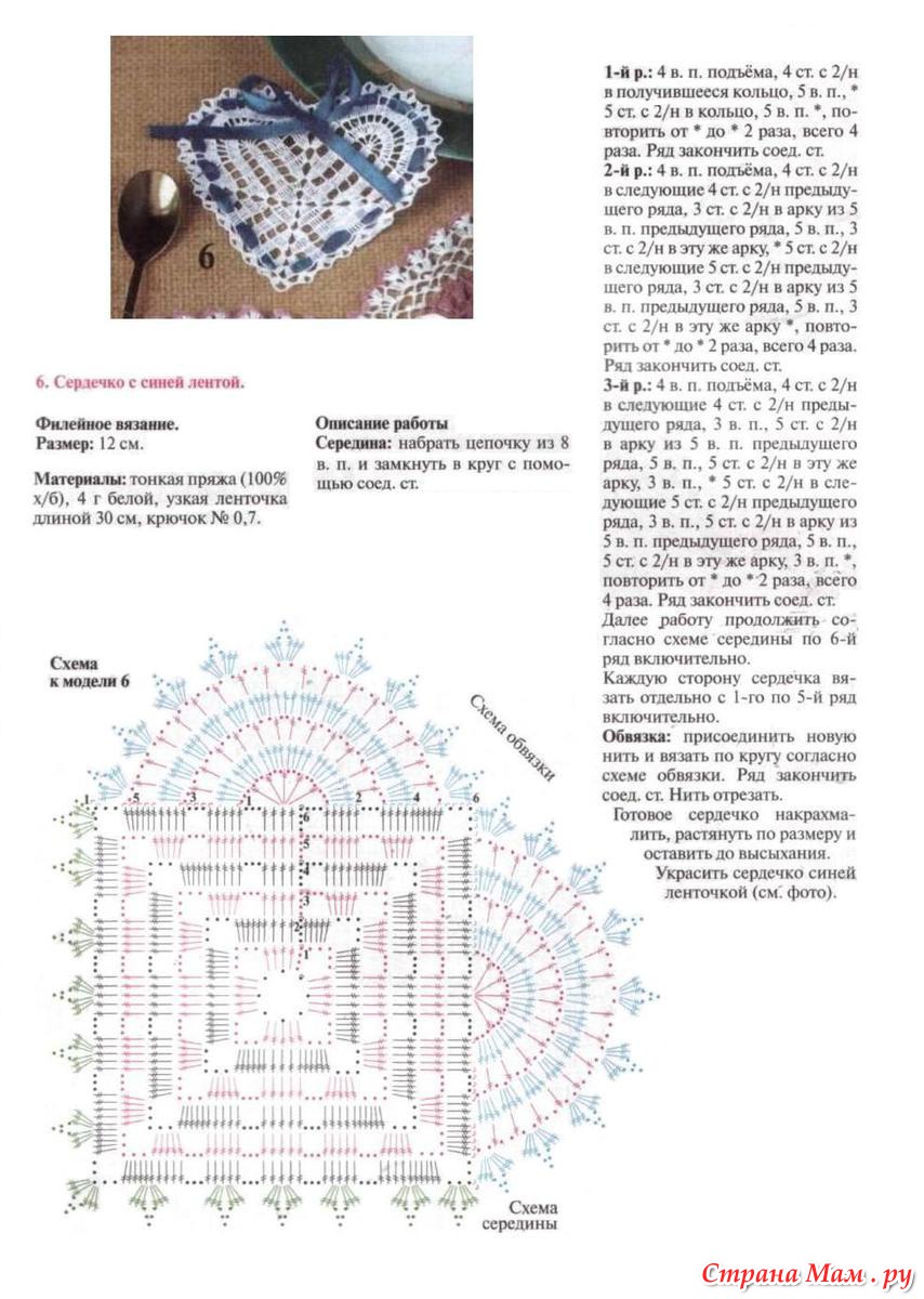 Салфетка сердечко крючком со схемами