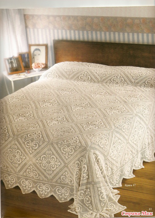 Вязаное покрывало на кровать в спальню