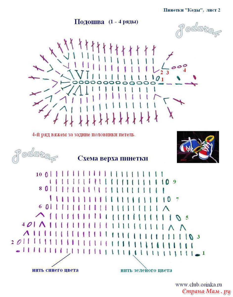 Пинетки кеды схема вязания