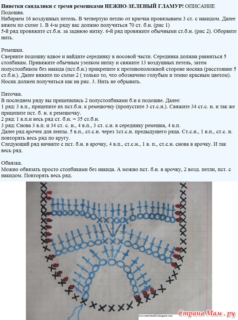 Вязаные детские сандалики крючком со схемами и описанием