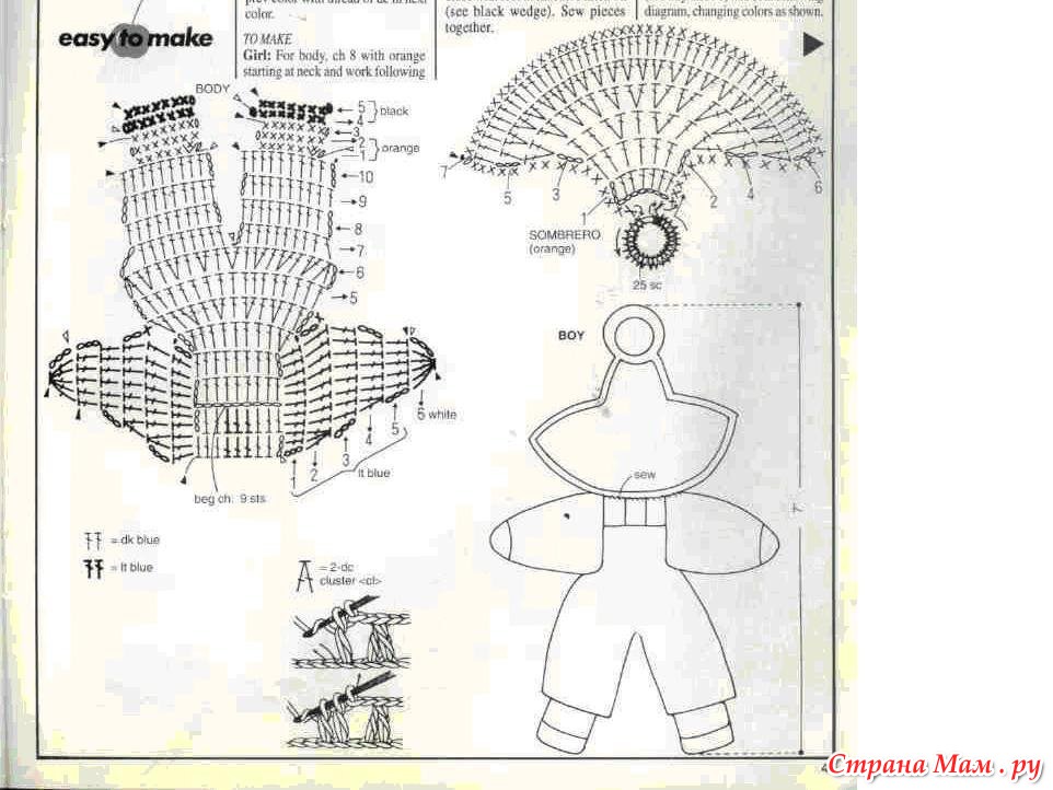 Комбинезон для куклы крючком схема