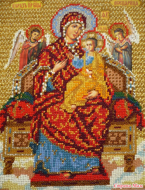Икона Богородица Всецарица, вышита бисером