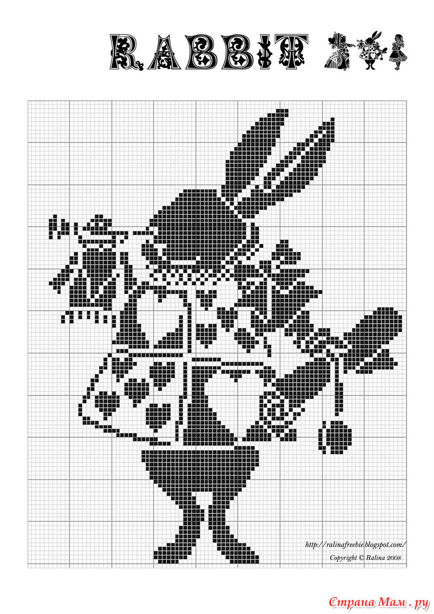 Кролик Алиса в стране чудес схема крестиком