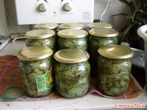 Консервированный салат из огурцов и лука