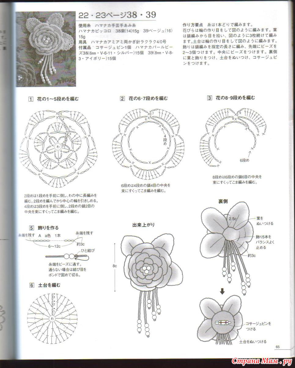 Цветок крючком схема для украшения и описание
