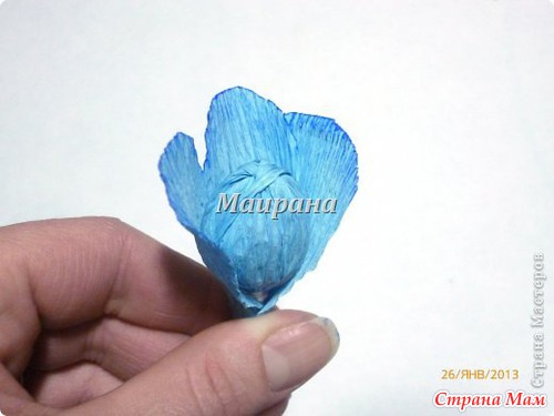 Анютины глазки из конфет и гофрированной бумаги.