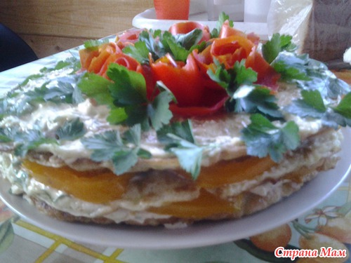 Закусочный кабачковый тортик с нежным сырным кремом