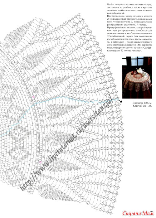 Круглая скатерть крючком схемы сплошным полотном