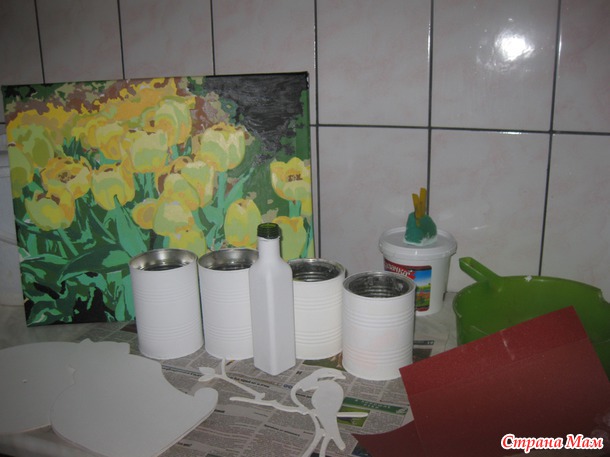 Спагетница, подставка для ножей и проба декупажа на холсте