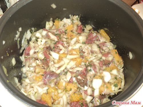 Первый опыт. Мясо с апельсинами в мультиварке.