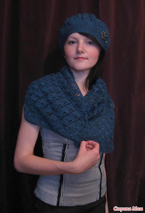 Комлект БЕРЕТ + ШАРФ цвета джинс-мерцание