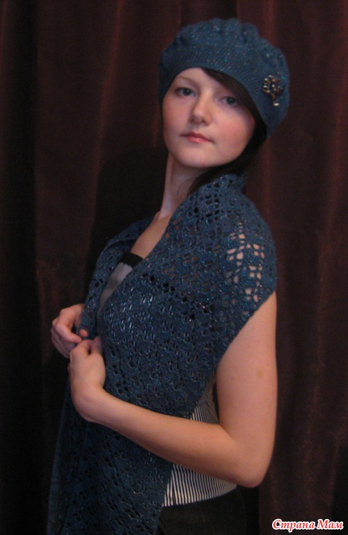 Комлект БЕРЕТ + ШАРФ цвета джинс-мерцание