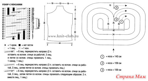 Вязаный жилет-болеро с косами