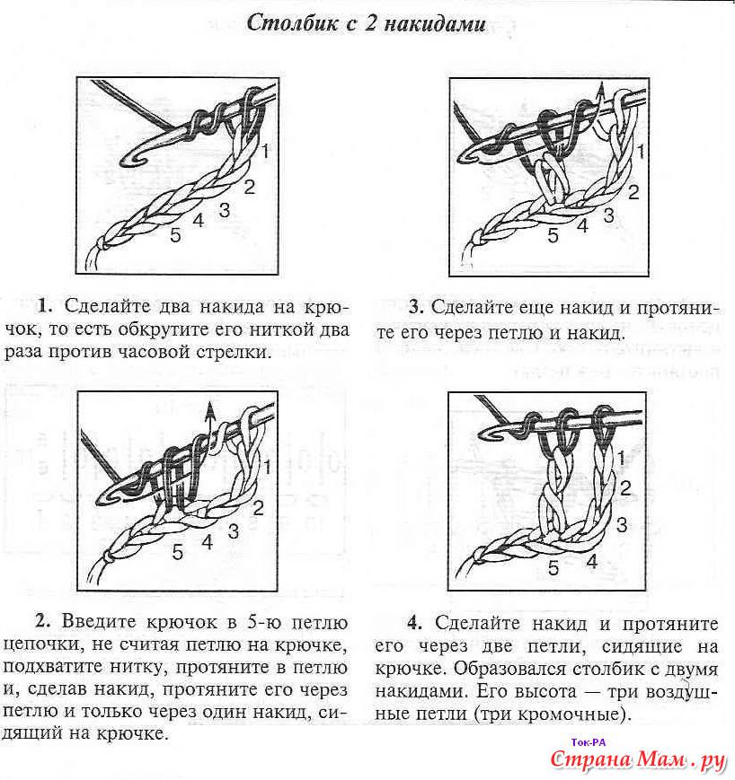 Столбик с двумя накидами как вязать крючком схема и объяснение
