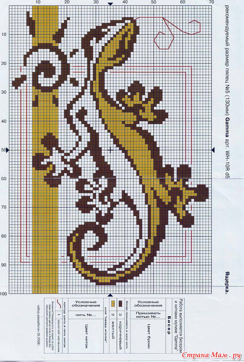Схема для вышивки крестом ящерица