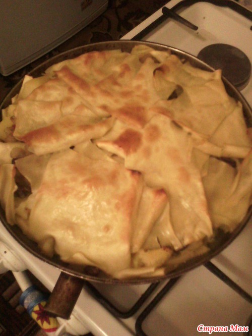 Бешбармачный пирог с куриными сердечками