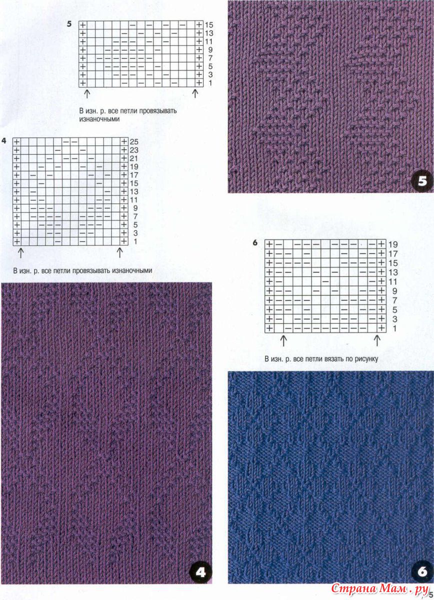 Схемы вязания спицами рельефных узоров