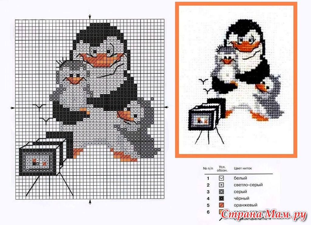 Вышивка крестом пингвин схема