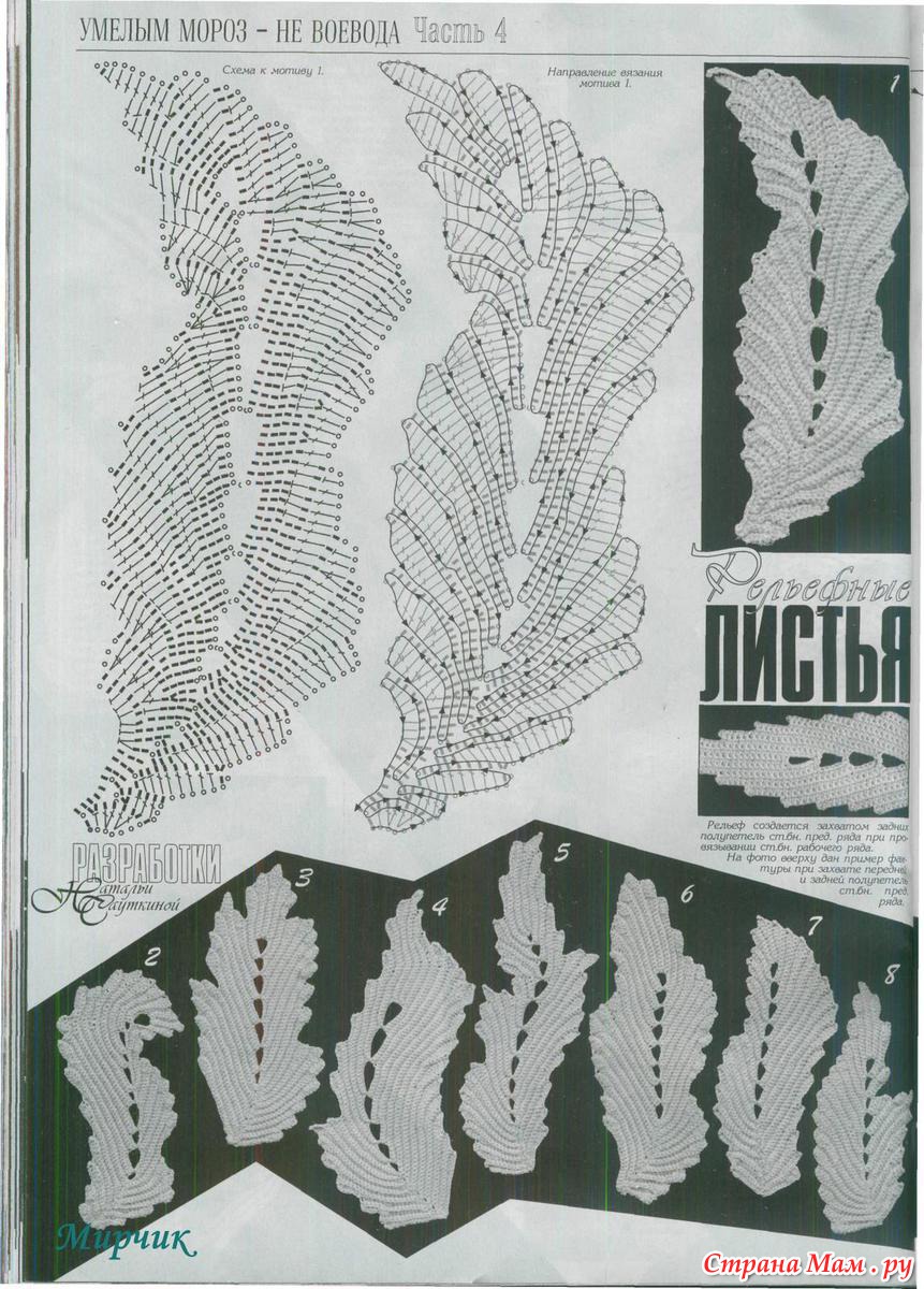 Ленточное кружево листики крючком схемы