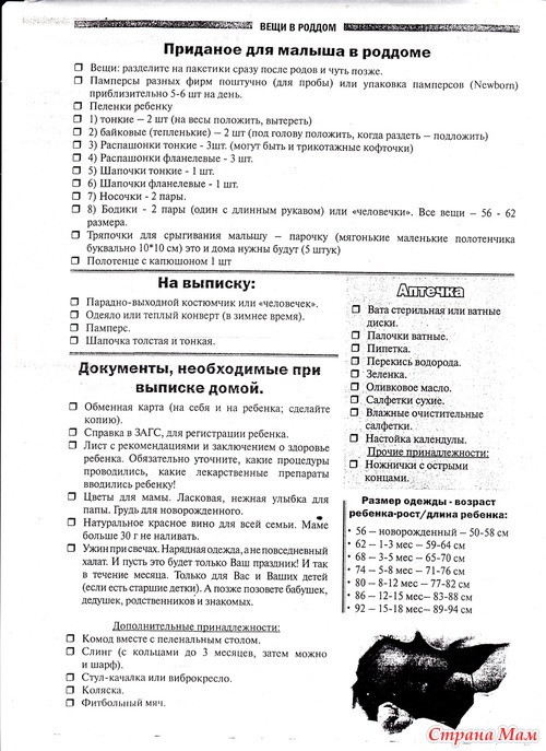 Вещи в роддом (памятка с курсов)