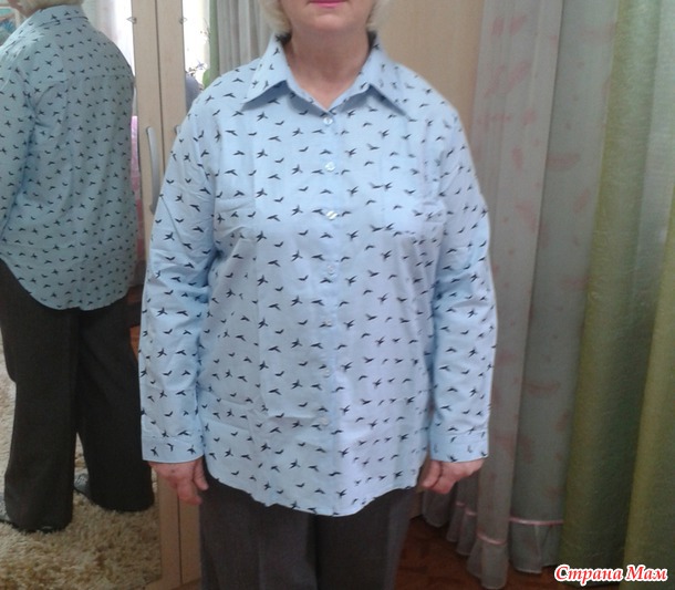 Рубашка голубая с птичками +